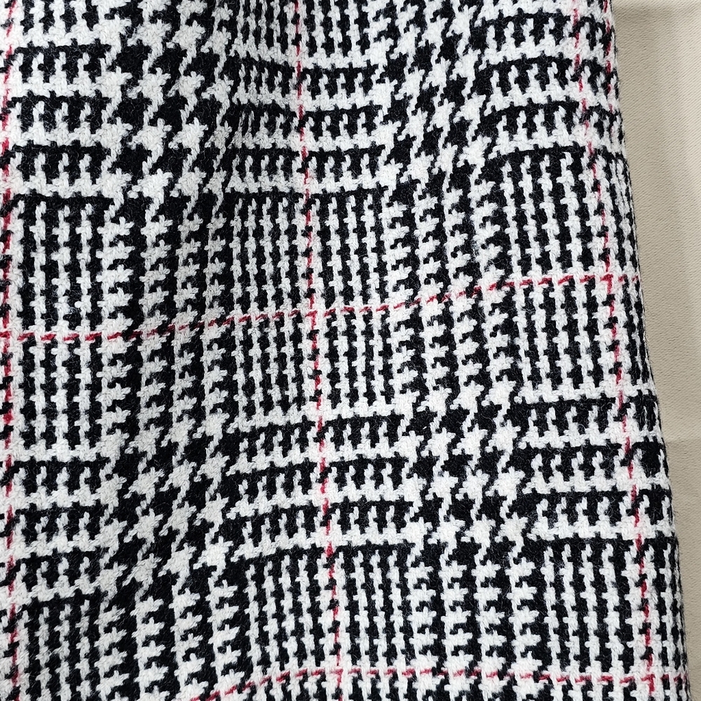 Talbots Petites Wool Pencil Skirt 12P Black White Red Plaid Houndstooth Career - Picture 6 of 11